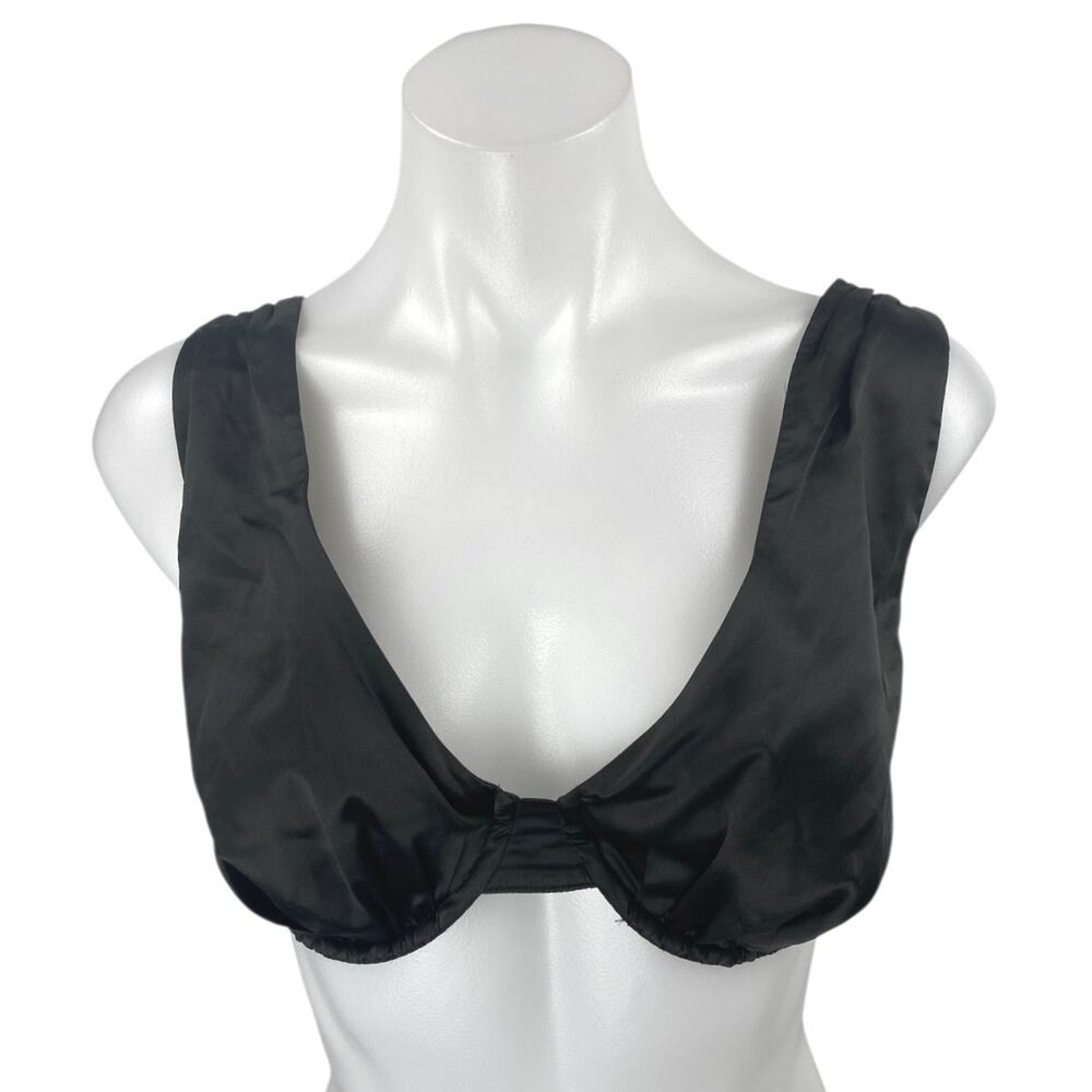 Danielle Bernstein Black Silky Satin Sleeveless Cami Bandeau Crop Tank Top Sz M